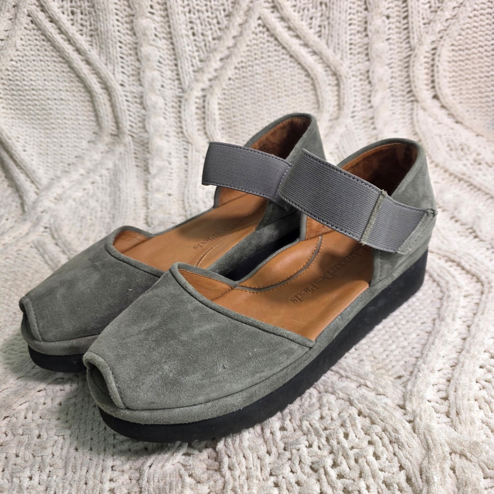 L'Amour Des Pieds Amadour Sandals Gray Suede Platform Wedge Womens 7.5 Excellent